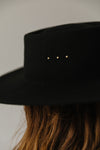 Gigi Pip felt hats for women - Linden Boater - telescope boater crown with a flat brim and three gold plated metal studs [black]
