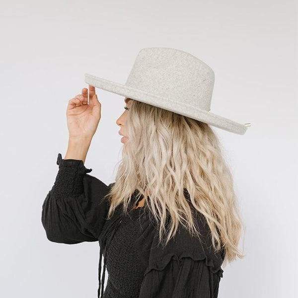 Gigi Pip felt hats for women - Cara Loren Pencil Brim Hat - curved crown with a stiff, wide brim with pencil rolled up edge [heather grey]