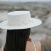 Gigi Pip hat bands + trims for women's hats - Ivy Band - a metal leaf bridal band featuring the signature Gigi Pip/xx pendant and a grosgrain ribbon to secure [gold]