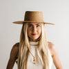 Gigi Pip straw hats for women - Aiden Straw Pork Pie - telescope crown wide brim boater featuring a tonal wooden bead on a genuine leather chinstrap [natural]