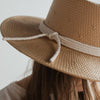 Gigi Pip straw hats for women - Bre Straw Pork Pie - straw hat with a telescope crown and a wide flat brim, featuring a knotted rope band [natural]