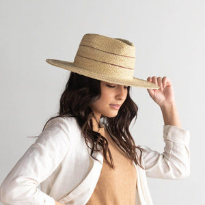 Straw Hats Camila Fedora - Natural with Stripes BLEMISHED