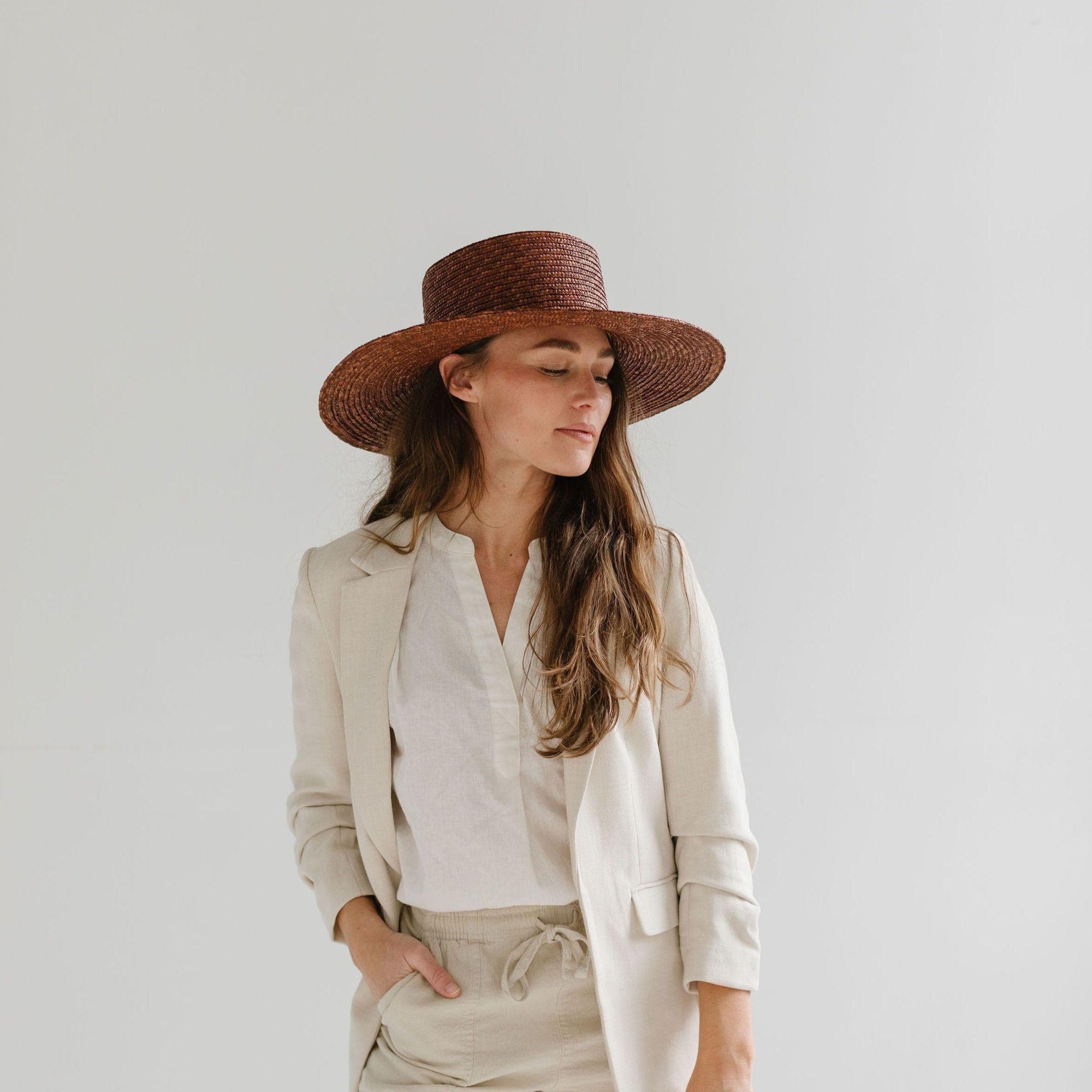 GIGI PIP CAPRI BROWN BLEMISHED Braided Wheat straw Wide stiff brim Sun Hat 55 GIGI PIP main image 3