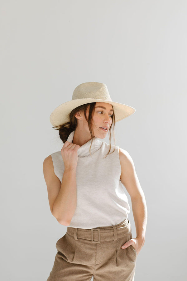 Gigi Pip straw hats for women - Fiona Straw Fedora - wide A-line brim with a complimenting straw band [cream]