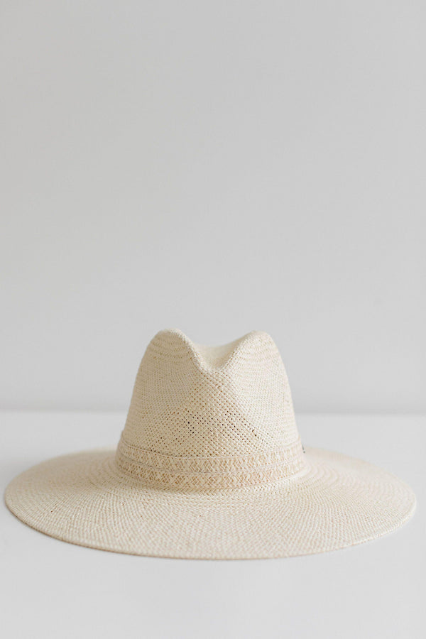 Gigi Pip straw hats for women - Fiona Straw Fedora - wide A-line brim with a complimenting straw band [cream]