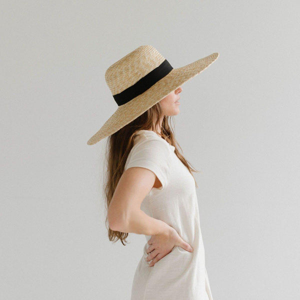 Gigi Pip straw hats for women - Gwen Wide Brim Straw Hat - wheat straw with black grosgrain band [natural]