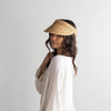 Gigi Pip straw hats for women - Laila Raffia Visor - made with natural raffia straw with hand-stitched detailing across the front of the brim, braided leather tie for adjustable fit [natural]