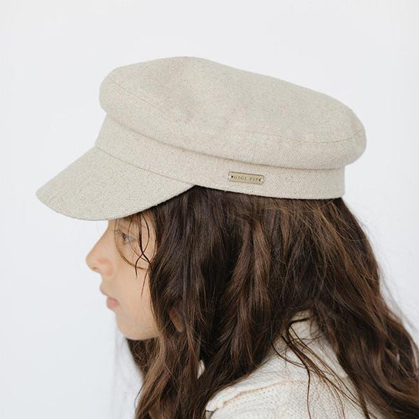 Gigi Pip caps for kids - Linen Newsboy Cap Kids - 100% linen shell classic newsboy cap with a polyester + quilted liner, featuring the Gigi Pip adjustable inner band [linen]