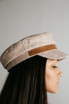 Gigi Pip caps for women - James Felt Cap with Genuine Leather Band - 100% wool cap with polyester lining and an adjustable inner band, with a genuine leather band featuring the Gigi Pip xx stitching above the bill [grid with cognac band]