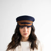Gigi Pip caps for women - Lieutenant Cap - vintage inspired cap with an adjustable inner band, featuring a braided rope trim, a detailed grosgrain and brass button with the Gigi Pip logo [navy with gold]