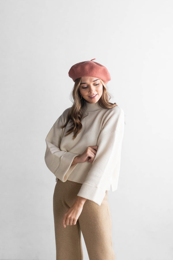 Gigi Pip caps for women - Sophie Beret - 100% soft wool classic womens beret that one size fits most [dusty pink]